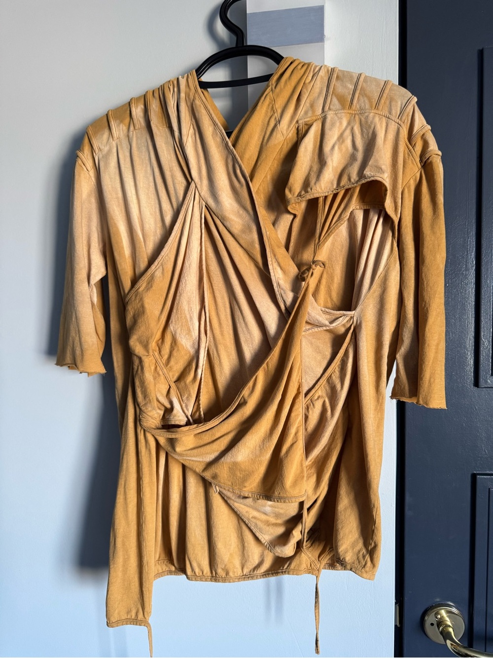 Demobaza Draped Hooded Top in Mustard Yellow